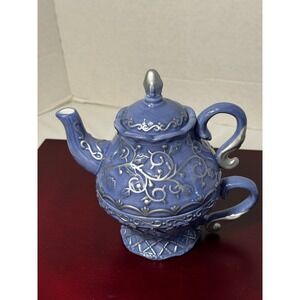 Vintage Tea or Coffee Pot and mug‎ blue Unique Rare Gift Tea Time Season Bright